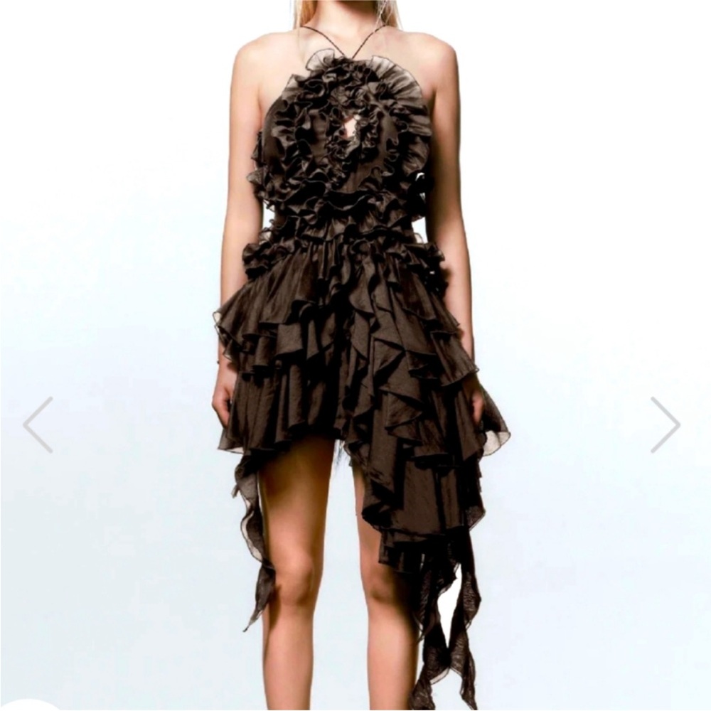 Asymmetrical Brown Ruffle Dress